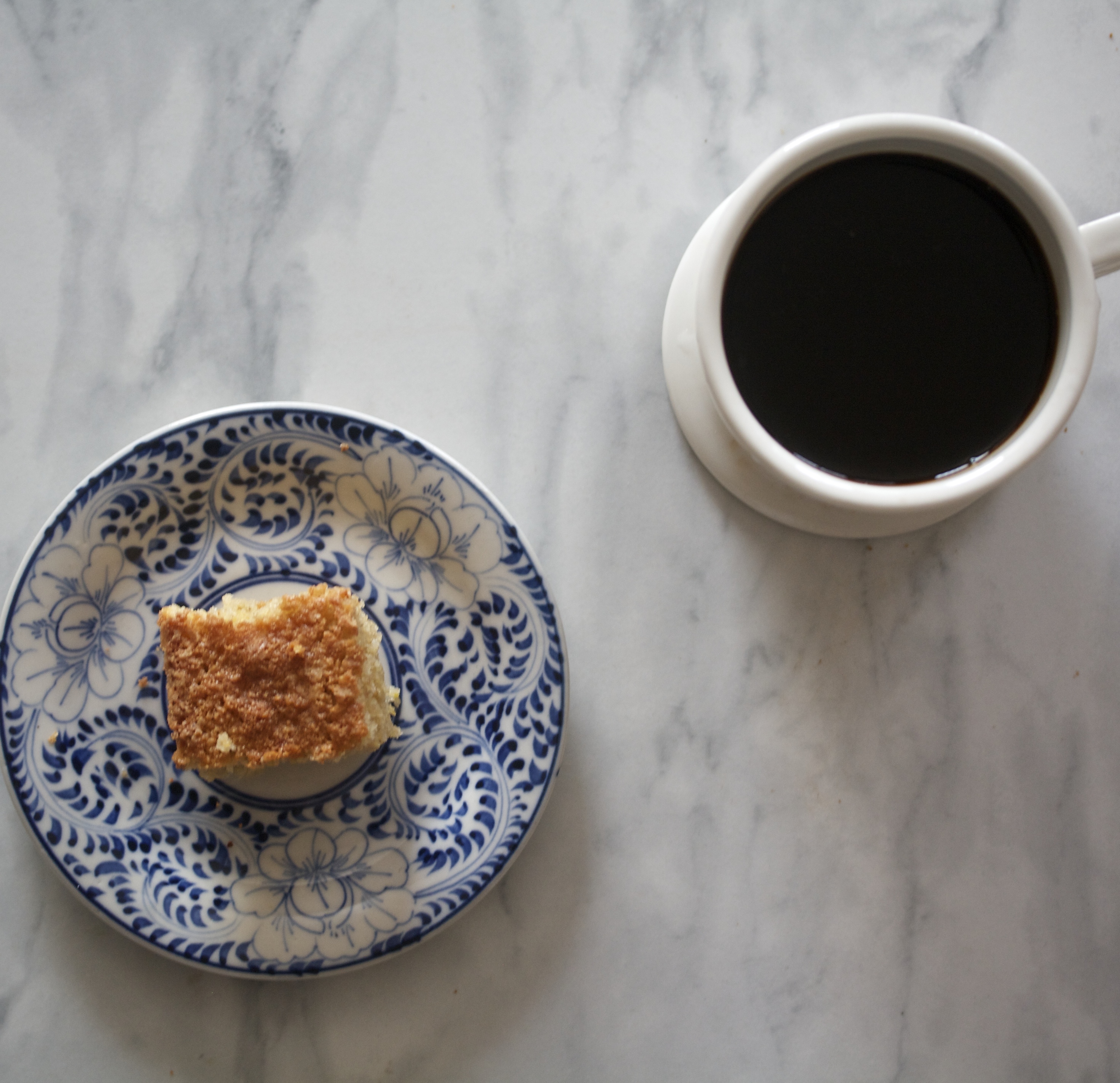 Gluten-free cinnamon sugar cake with coffee